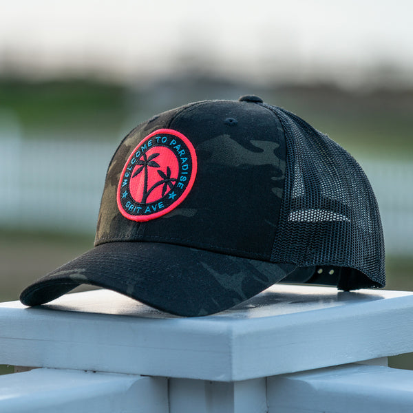 PARADISE - Black Camo Mesh Trucker