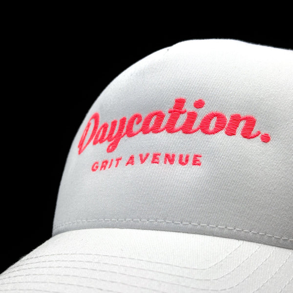 DAYCATION - White / Hot Neon - 5-Panel Trucker