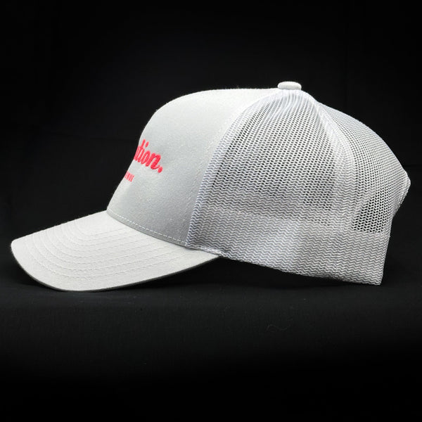 DAYCATION - White / Hot Neon - 5-Panel Trucker