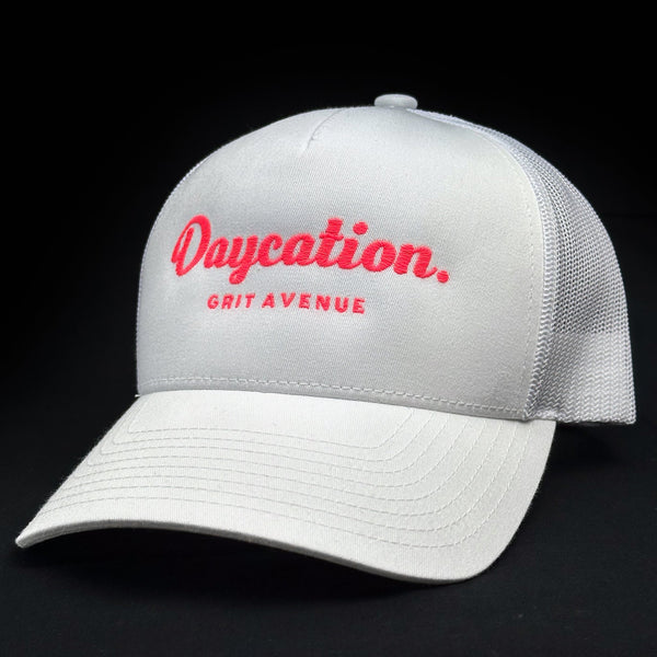 DAYCATION - White / Hot Neon - 5-Panel Trucker