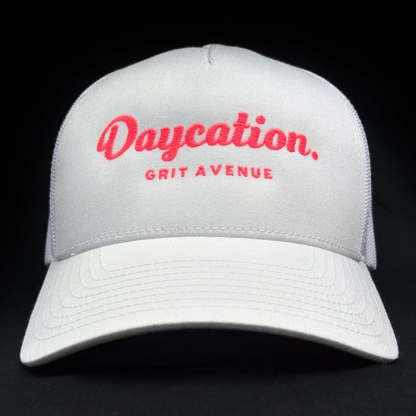 DAYCATION - White / Hot Neon - 5-Panel Trucker