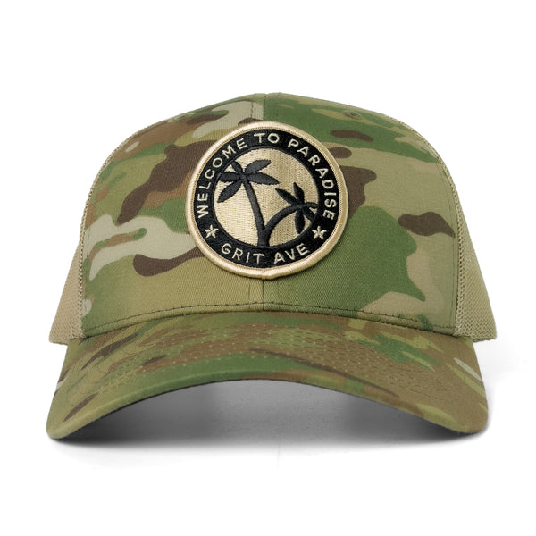 PARADISE - Tan / Green Camo Trucker