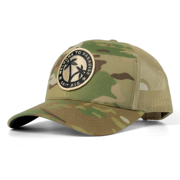 PARADISE - Tan / Green Camo Trucker