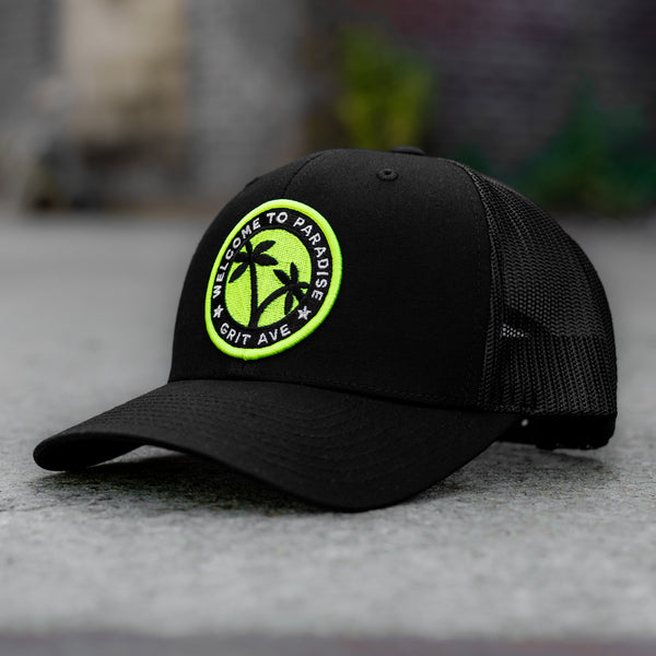 PARADISE - Lime / Black Mesh Trucker