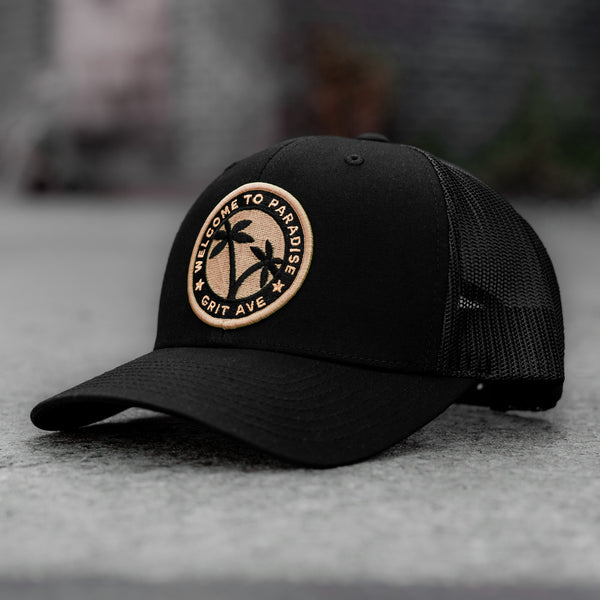 PARADISE - Tan / Black Mesh Trucker